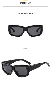 Front and side view of premium black square sunglasses with thick frames and dark lenses