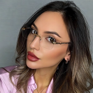 Rimless Square Sunglasses With Snake Shaped Metal Temples UV400 Protection Gradient Lenses Retro Fashion For Men And Women