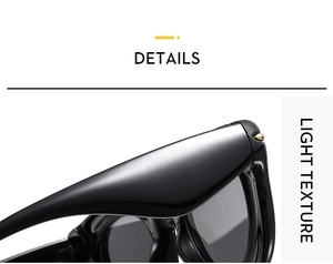 Detail view of glossy black sunglasses frame with gold metal studs and sleek hinges