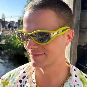 Lunettes De Soleil Ovales Rétro Bloc De Couleur Métal PC UV400 Mode Extérieure Y2K Unisexe Adulte