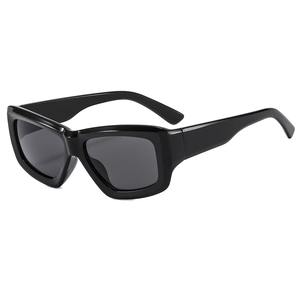 Fashionable black square frame sunglasses with dark grey lenses for men and women