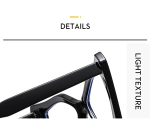 Detail view of cat eye glasses frame with black finish and blue inner line accents