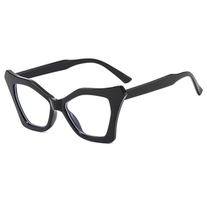 Fashionable oversized cat-eye blue light blocking glasses with glossy black irregular frame