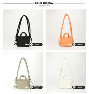 Quilted nylon crossbody bags in black, orange, green and white with drawstring detail
