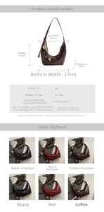 Detailed size specifications and color options for this retro PU leather hobo shoulder bag