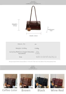 Detailed size chart and specifications for the large capacity leather shoulder bag