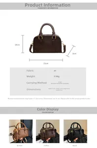 Detailed size chart for vintage Boston bag showing PU leather texture and dimensions