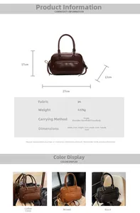 Detailed size chart of vintage PU leather handbag with 27x17x12cm dimensions and colors