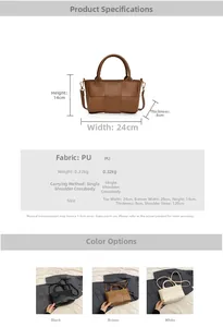 Detailed size chart of a woven PU leather crossbody tote bag with 24x14x8cm dimensions
