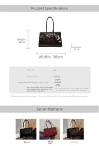 Detailed size chart for large oil wax leather tote showing dimensions and specifications