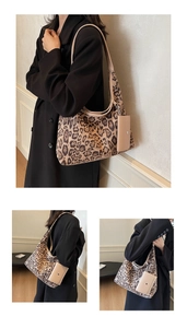 Detail of retro leopard print hobo bag with a matching beige coin purse attachment