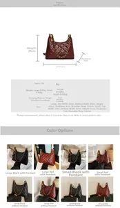Size chart and technical specifications for quilted faux leather chain crossbody bags