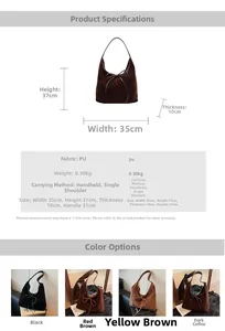 Detailed size guide and specifications for large vintage PU leather tote bag with bow detail