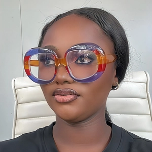 Oversized oval vintage sunglasses with multi-color patchwork thick frame for women