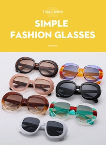 Showcase of retro oval sunglasses in seven trendy colors with tortoiseshell and striped frames