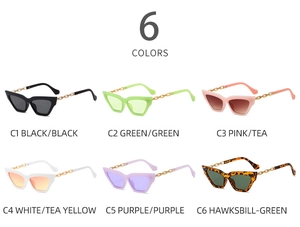 Détails de 6 lunettes de soleil œil-de-chat avec branches originales en chaîne dorée