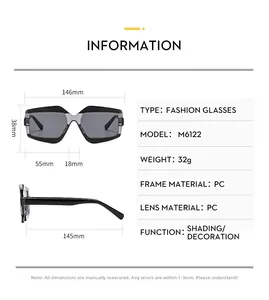 Maßangaben für M6122 Polygon Sonnenbrille mit leichtem 32g PC-Rahmen im Detail