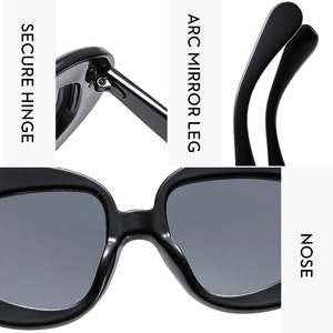 Detail view of oval retro sunglasses showing secure hinge, arc mirror leg and integrated nose pads