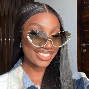 Lunettes De Soleil Sans Monture Bordure Ondulée Strass Verres Dégradés Luxe Surdimensionnées Pour Femmes Mode Fête