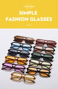 Macro shot of stylish square sunglasses with double bridges in various lens colors