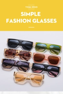 Detailed display of square fashion sunglasses in multiple colors with gold metal hinges
