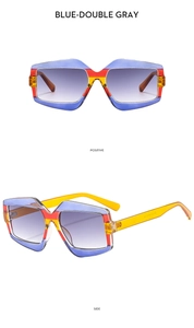 Detaillierte Vorder- und Seitenansichten der polygonalen Sonnenbrille mit Farbverlaufgläsern