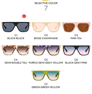 Flat top square sunglasses collection in seven colors with gold hinge accents