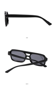 Detail view of square double bridge sunglasses showing side and back perspectives