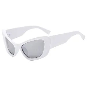 Retro Y2K cat-eye sunglasses with white frame and silver grey lenses for men and women