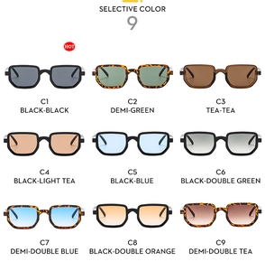 Detailed grid showing 9 selective color options for vintage square frame sunglasses