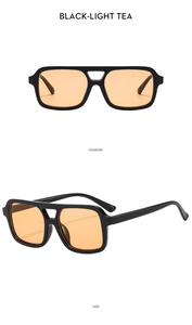 Classic square double-bridge sunglasses with black frame and light tea lenses