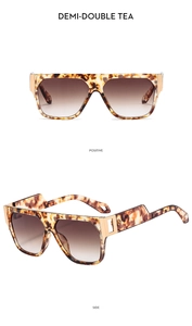 Detailed front and side views of tortoise shell square sunglasses with gold metal accents