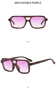 Classic double bridge square sunglasses with demi frames and purple gradient lenses
