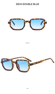 Retro small frame sunglasses in demi-double blue with positive and side views
