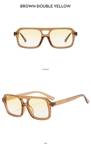 Classic square double bridge sunglasses in translucent brown frame with yellow gradient lenses