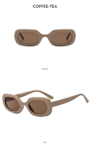 Coffee-tea retro oval sunglasses with thick frames shown from front and side angles