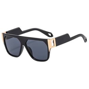 Chic oversized square sunglasses with black frame and golden geometric temple accents