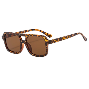 Classic tortoiseshell square double bridge sunglasses with brown lenses on white background