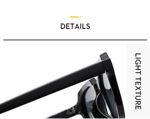 Detail of square sunglasses hinge and light texture finish on premium black frame