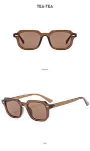 Front and side view of vintage square sunglasses in translucent tea brown frame