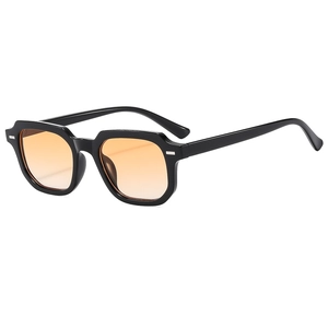 Retro square thick-framed sunglasses with orange gradient lenses and classic rivet detail