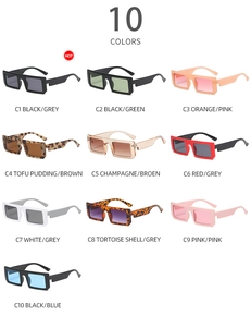 Detailed grid display of 10 color variations for retro square chunky sunglasses