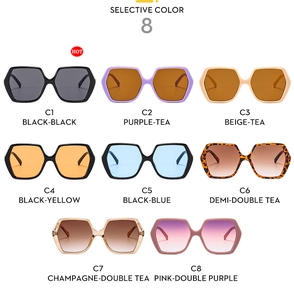 Vue détaillée de huit variations de couleurs pour lunettes de soleil hexagonales