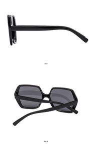 Vues latérale et arrière des lunettes de soleil hexagonales noires à monture épaisse