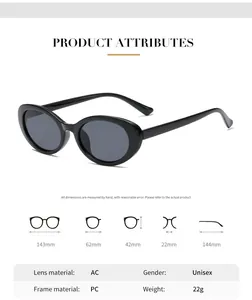 Detailed size guide and material specs for vintage oval sunglasses with PC frame