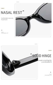 Detail view of comfortable nasal rest and solid metal hinge on vintage oval sunglasses