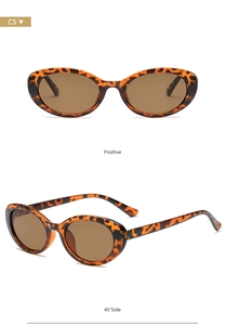 Front and 45-degree side views of retro tortoiseshell oval sunglasses with brown lenses