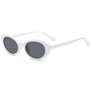 Retro oval sunglasses with white glossy frame and dark grey lenses for men and women
