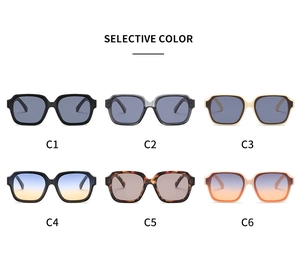 Detailed color selection of polygon sunglasses in six different lens and frame options