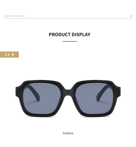 Front view of C1 black oversized square sunglasses with dark grey lenses in high gloss